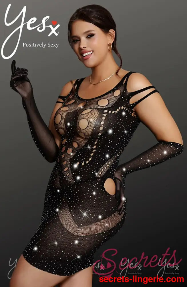 YesX YX853Q Sparkly Black Dress - Black / One Size (Plus)