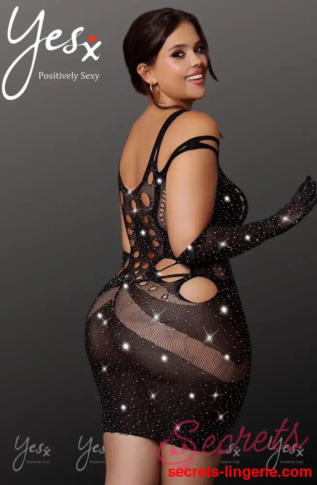 YesX YX853Q Sparkly Black Dress - Black / One Size (Plus)