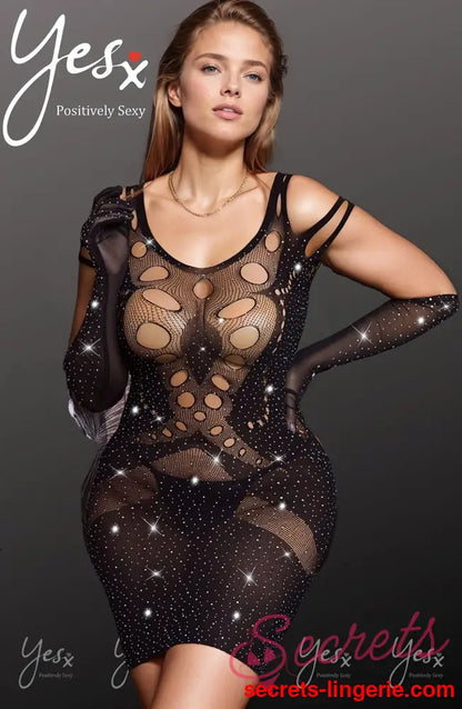 YesX YX853Q Sparkly Black Dress - Black / One Size (Plus)