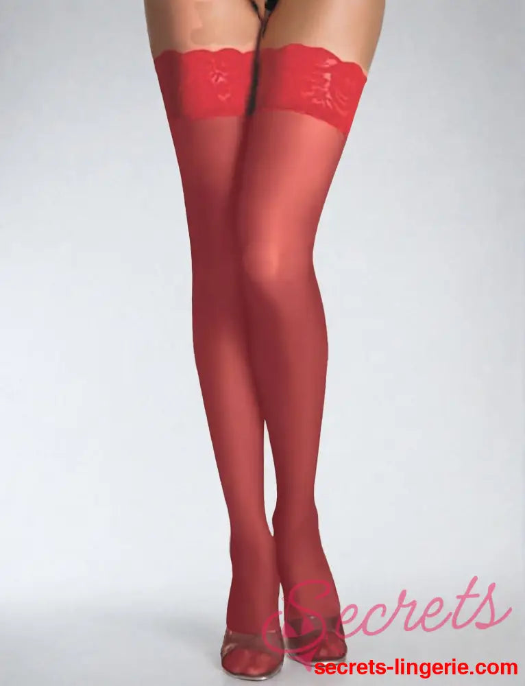 YesX YX862 Floral Lace Hold Ups - Red / One Size