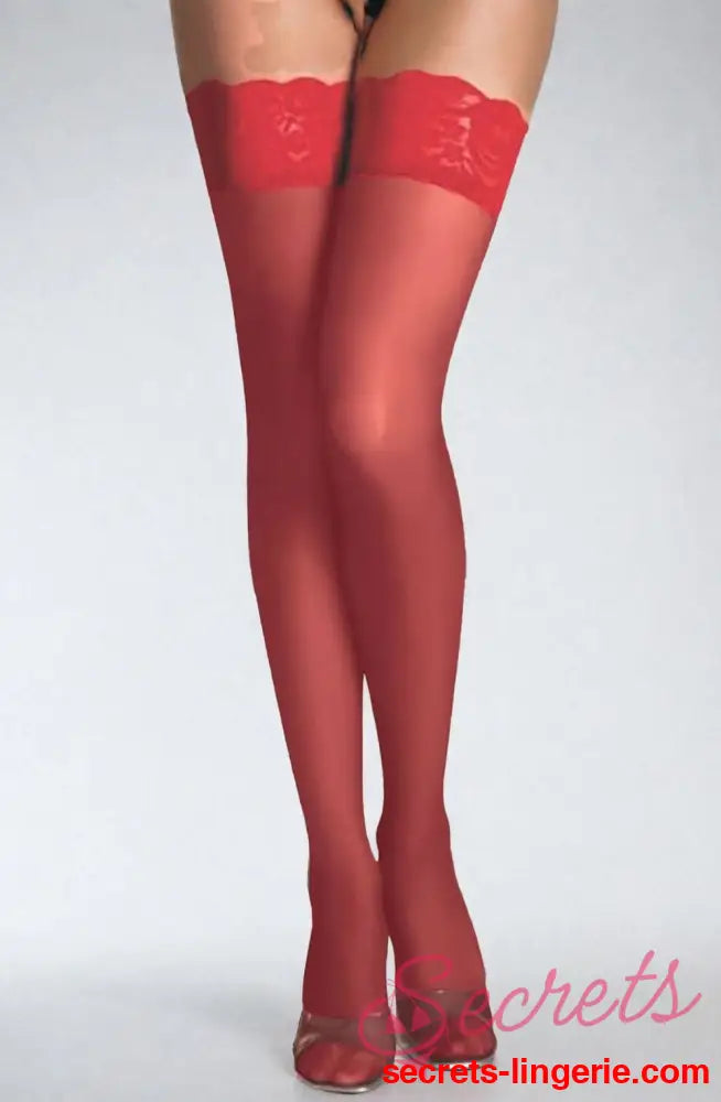 YesX YX862 Floral Lace Hold Ups - Red / One Size