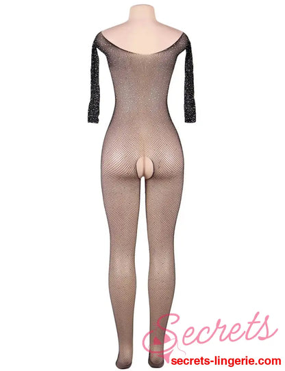 YesX YX864Q Fishnet Sparkly Bodystocking Up To 5XL - Black / 3XL/5XL