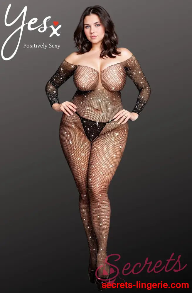YesX YX864Q Fishnet Sparkly Bodystocking Up To 5XL - Black / 3XL/5XL