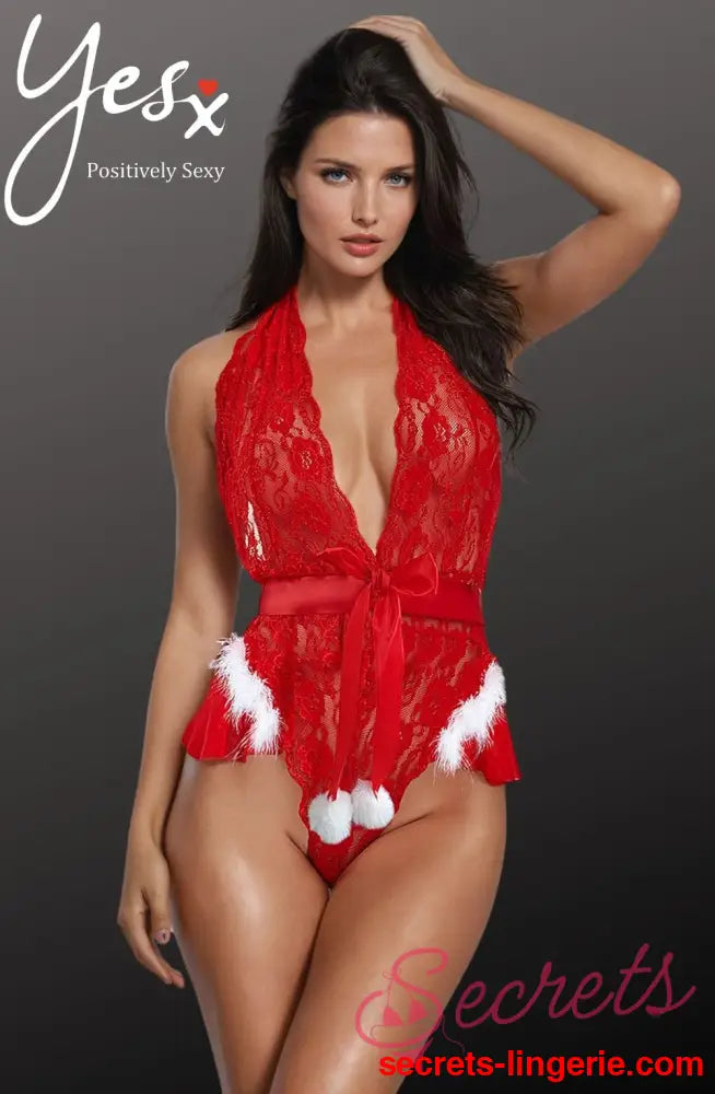 YesX YX874 Christmas Lace Halter Neck Teddy