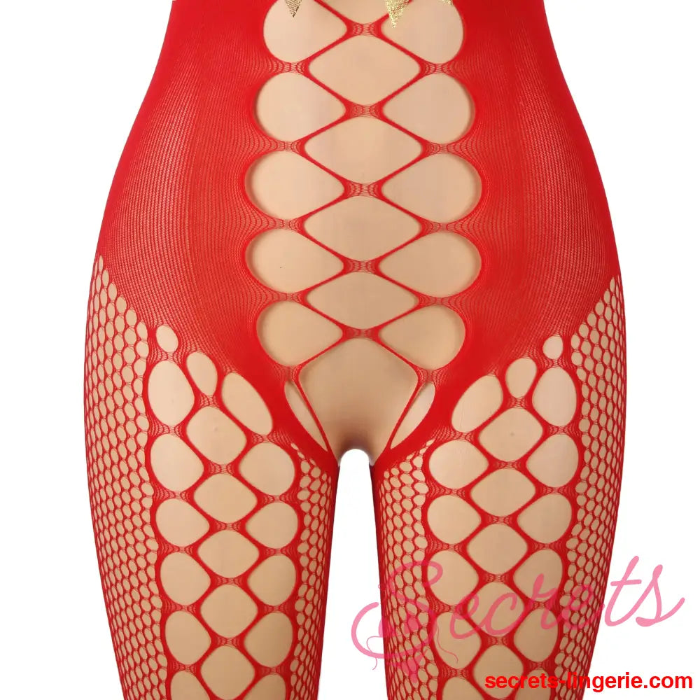 YesX YX876 Christmas Fluffy Bodystocking - Red / One Size (S-L)
