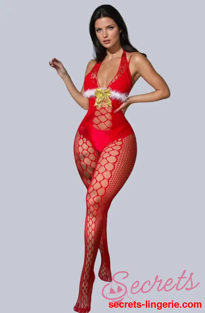 YesX YX876 Christmas Fluffy Bodystocking - Red / One Size (S-L)