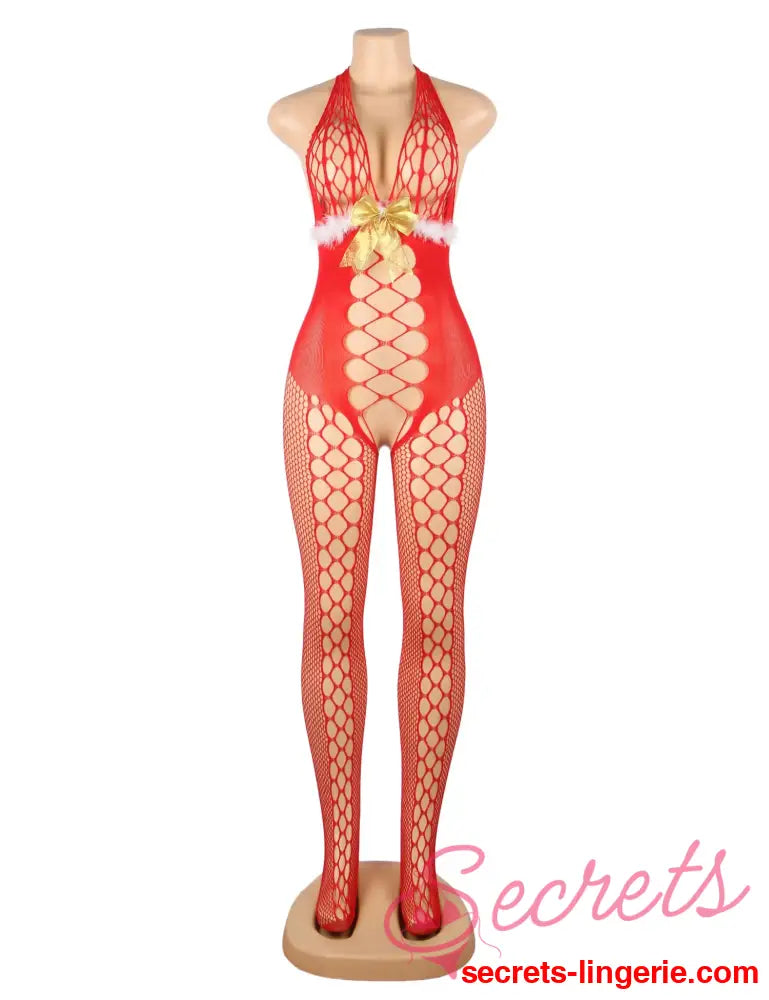 YesX YX876 Christmas Fluffy Bodystocking - Red / One Size (S-L)