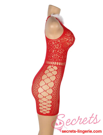 YesX YX877 Christmas Sexy Bodystocking Dress - Red / One Size (S-L)
