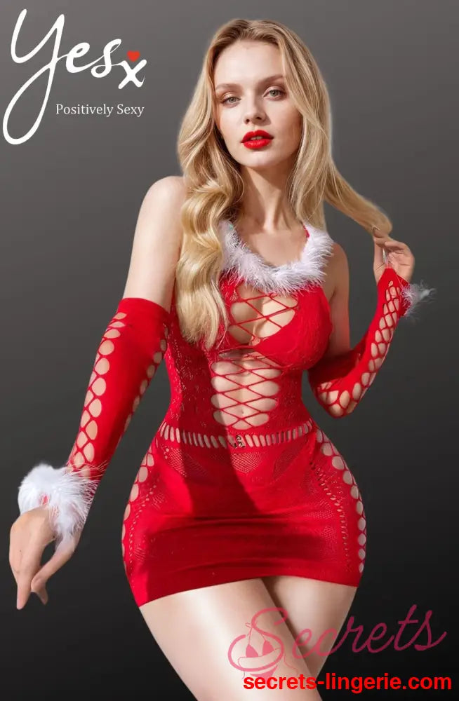 YesX YX877 Christmas Sexy Bodystocking Dress - Red / One Size (S-L)