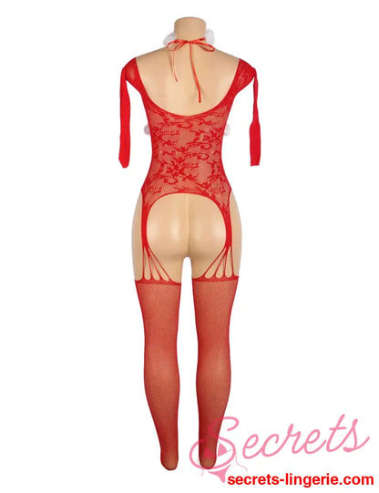 YesX YX878 Christmas Fishnet Bodystocking - Red / One Size (S-L)
