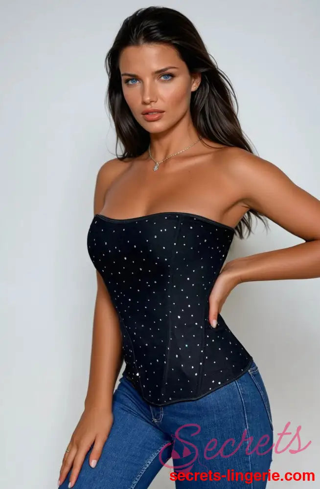 YesX YX895 Sequin Corset Black