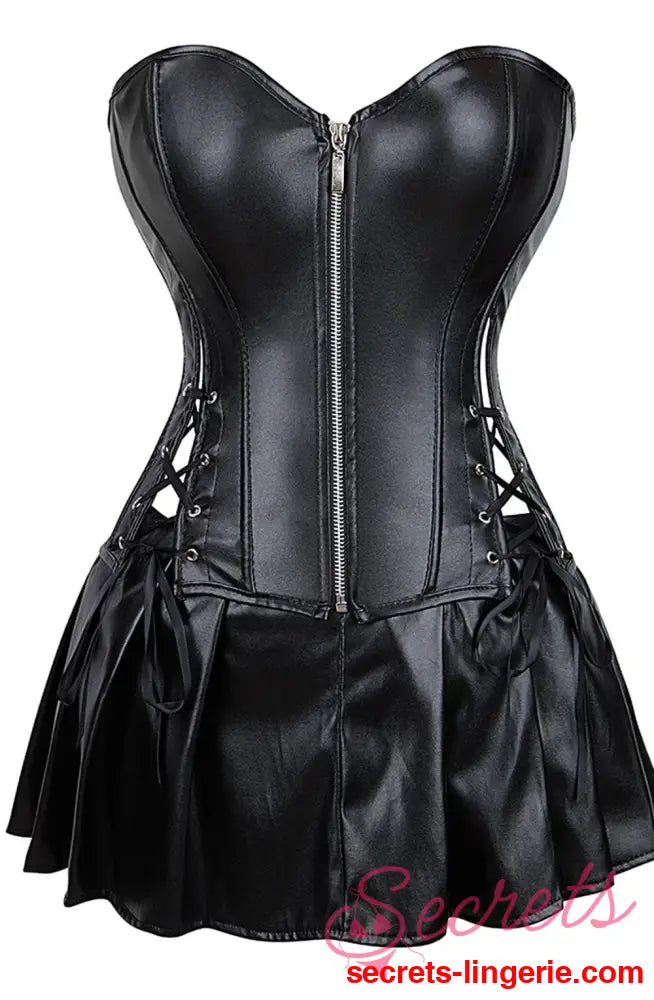 YesX YX897 Faux Leather Corset & Skirt