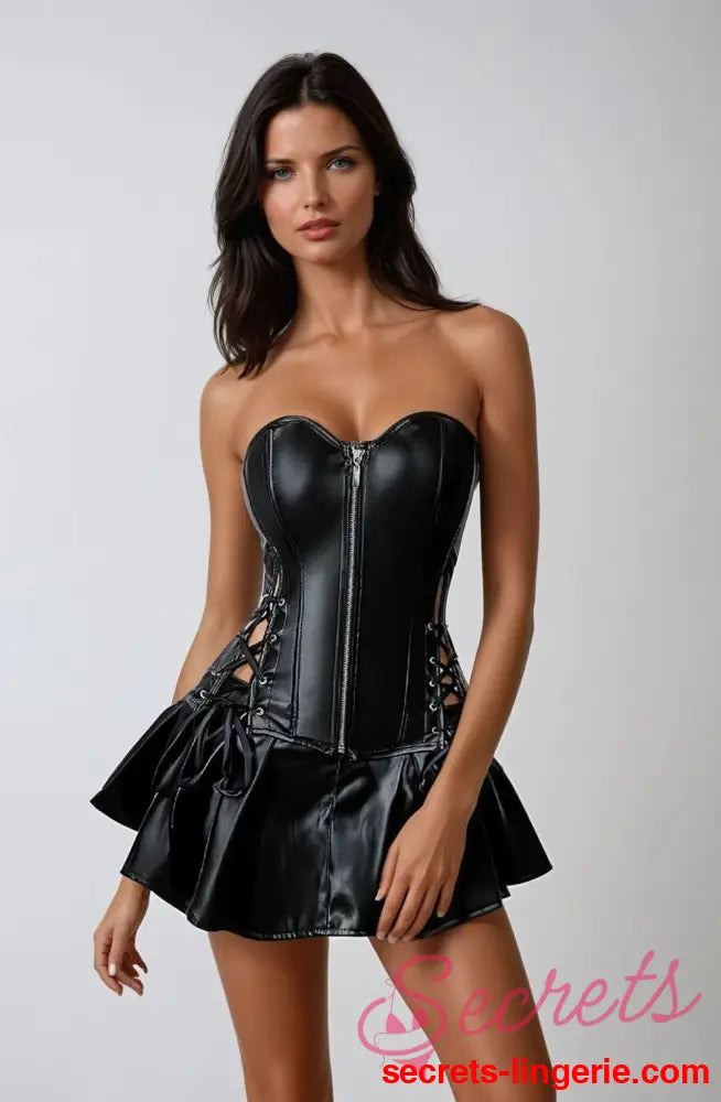 YesX YX897 Faux Leather Corset & Skirt