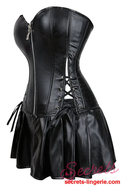 YesX YX897 Faux Leather Corset & Skirt