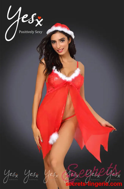 YesX YX947 3pc Red/White Hat Babydoll & Thong