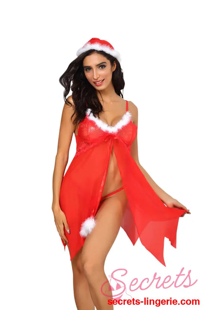 YesX YX947 3pc Red/White Hat Babydoll & Thong