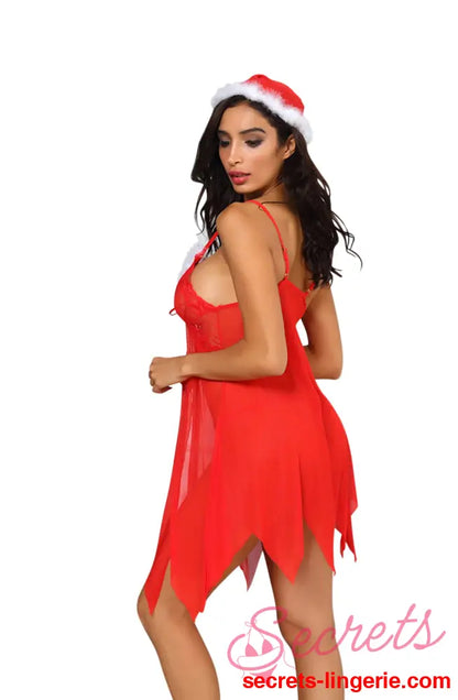 YesX YX947 3pc Red/White Hat Babydoll & Thong