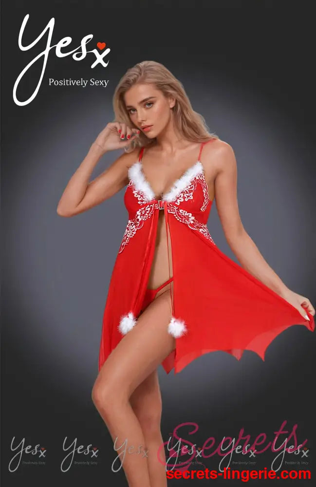 YesX YX949 Red/White Babydoll & Thong Set