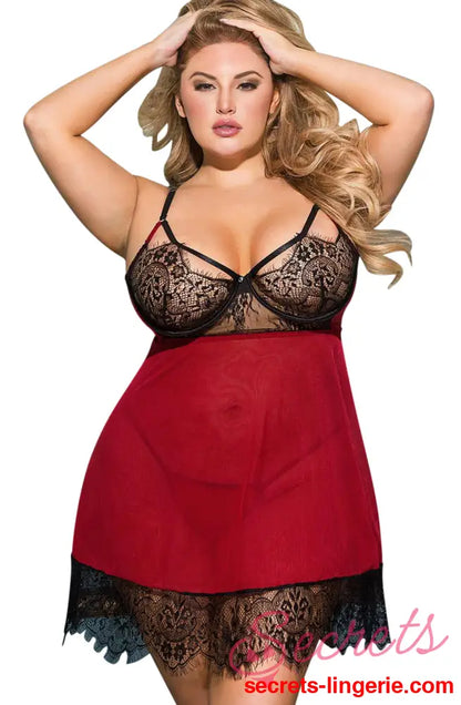 YesX YX958Q Black/Red Babydoll Set