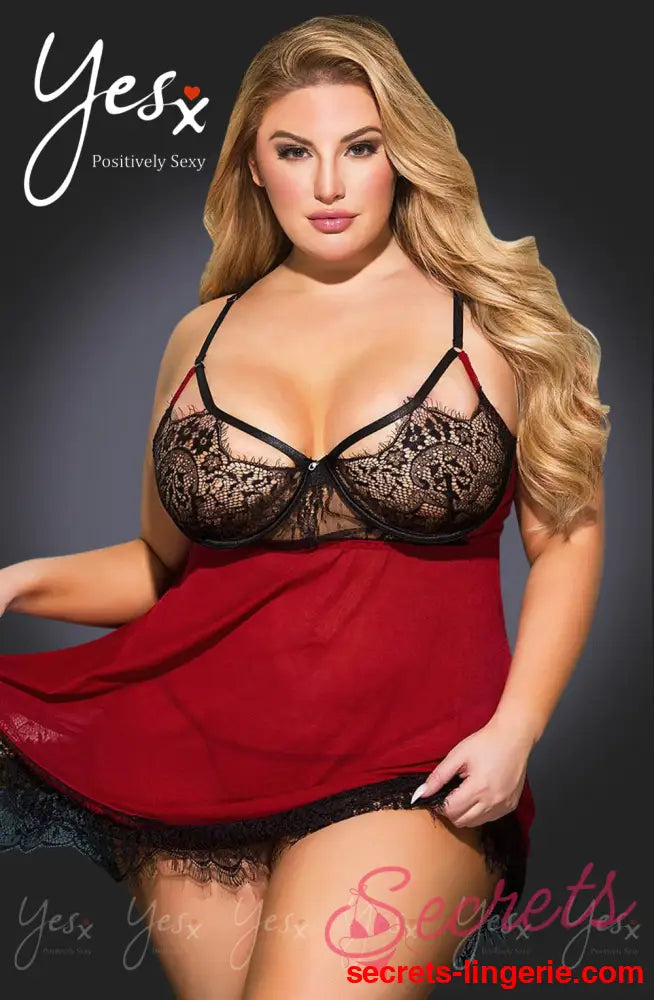 YesX YX958Q Black/Red Babydoll Set