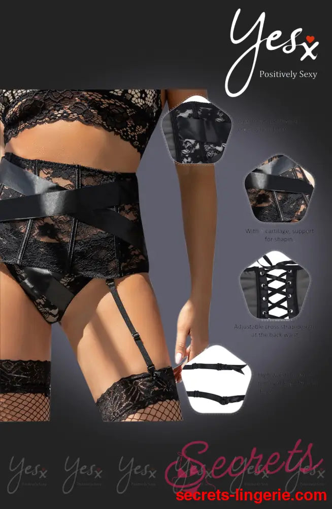 YesX YX984 Suspender Belt & Thong Set Black