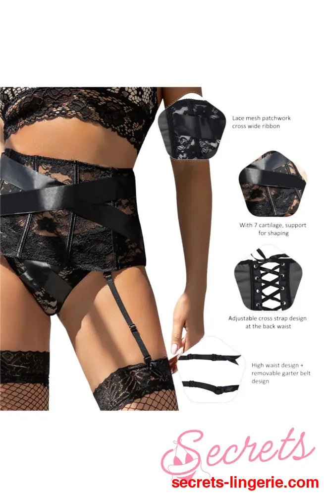 YesX YX984 Suspender Belt & Thong Set Black
