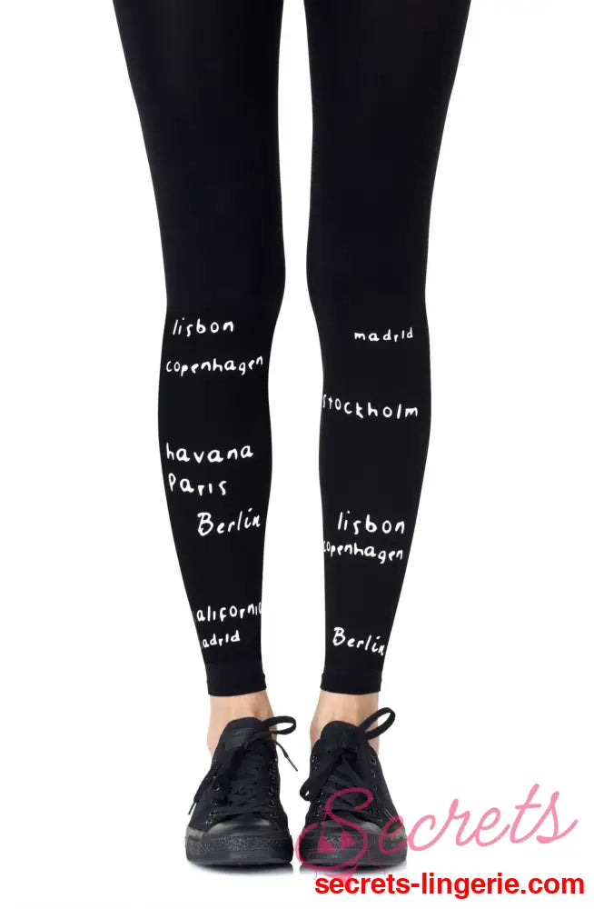 Zohara ’Bucket List’ White Print Footless Tights