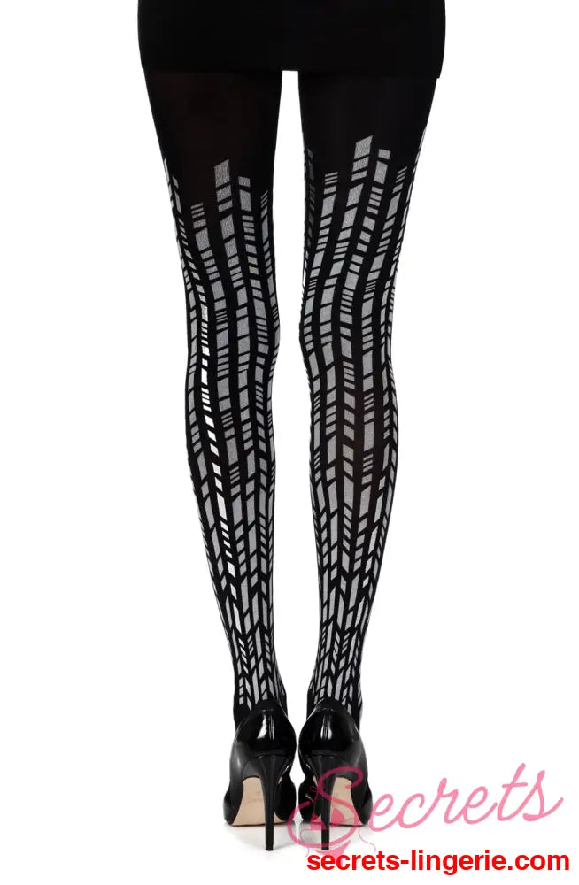 Zohara ’Cross It’ Black/Silver Print Tights