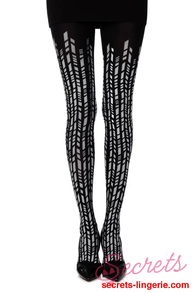 Zohara ’Cross It’ Black/Silver Print Tights