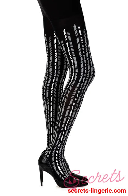 Zohara ’Cross It’ Black/Silver Print Tights