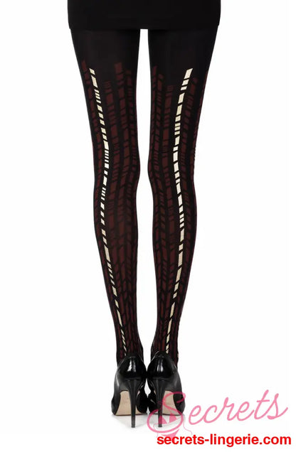 Zohara ’Cross It’ Burgundy/Gold Print Tights