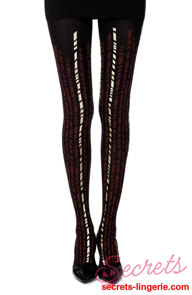Zohara ’Cross It’ Burgundy/Gold Print Tights