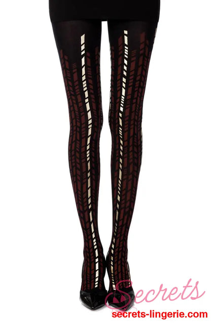Zohara ’Cross It’ Burgundy/Gold Print Tights