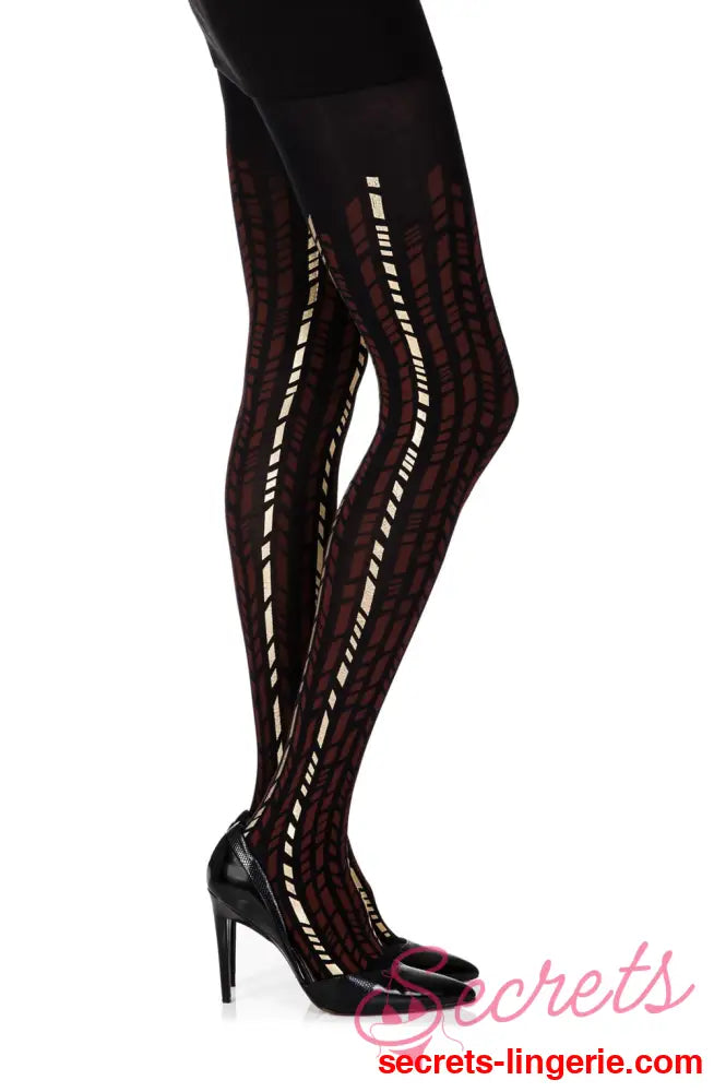 Zohara ’Cross It’ Burgundy/Gold Print Tights