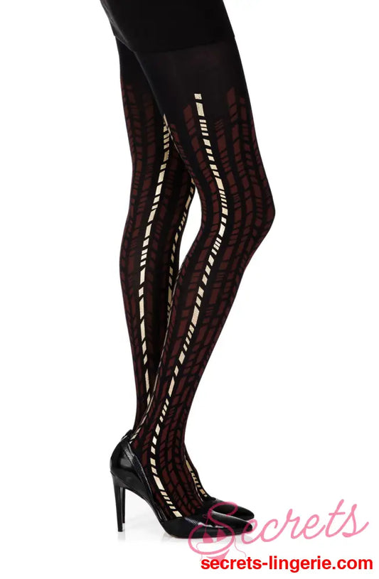 Zohara ’Cross It’ Burgundy/Gold Print Tights