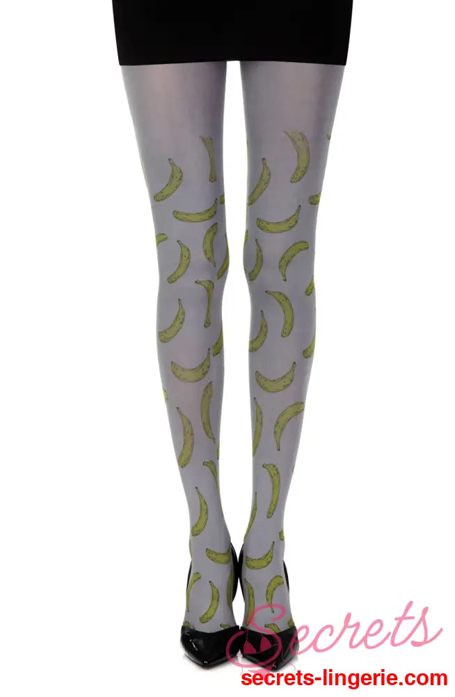 Zohara ’Going Bananas’ Grey Print Tights - Grey/Yellow / Size 1
