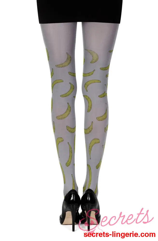Zohara ’Going Bananas’ Grey Print Tights - Grey/Yellow / Size 1