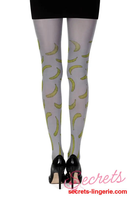 Zohara ’Going Bananas’ Grey Print Tights - Grey/Yellow / Size 1