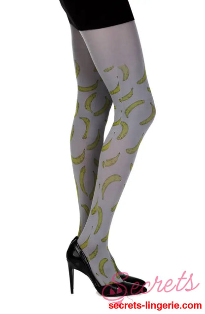 Zohara ’Going Bananas’ Grey Print Tights - Grey/Yellow / Size 1