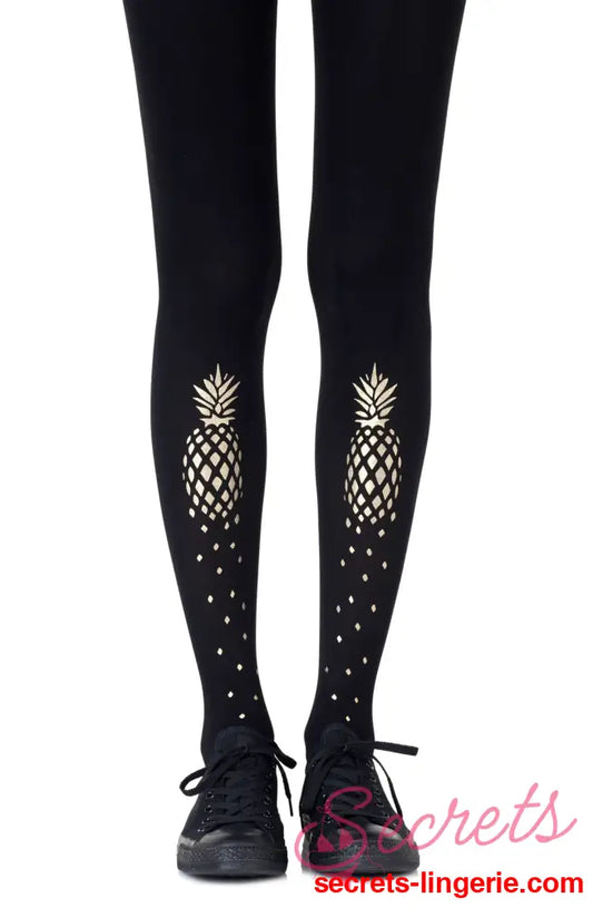 Zohara ’If You Like Piña Coladas’ Gold Print Tights