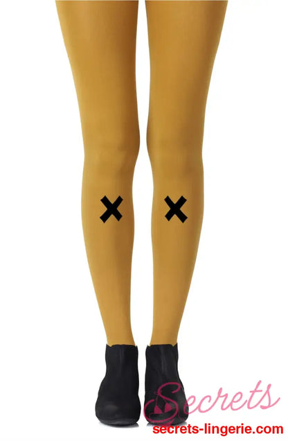 Zohara ’If You Like Piña Coladas’ Mustard Print Tights