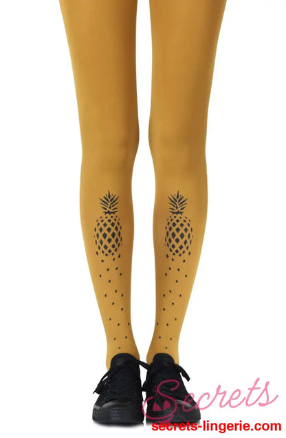 Zohara ’If You Like Piña Coladas’ Mustard Print Tights