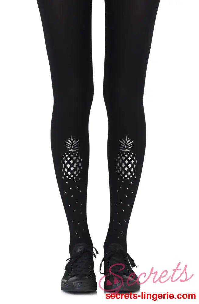Zohara ’If You Like Piña Coladas’ Silver Print Tights