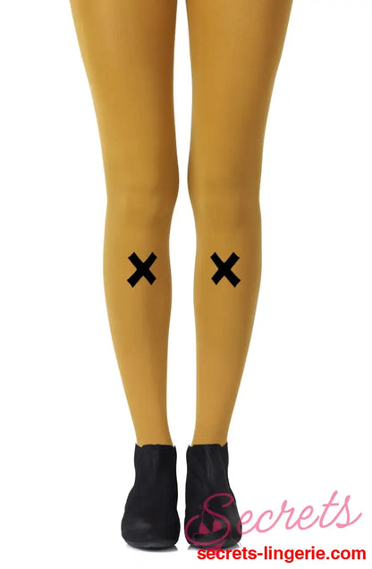 Zohara ’Kiss and Tell’ Mustard Print Tights