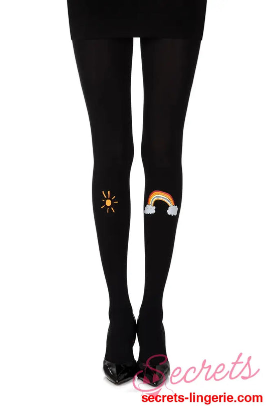 Zohara ’Over The Rainbow’ Black Print Tights - Black/Multicolour / Size 2