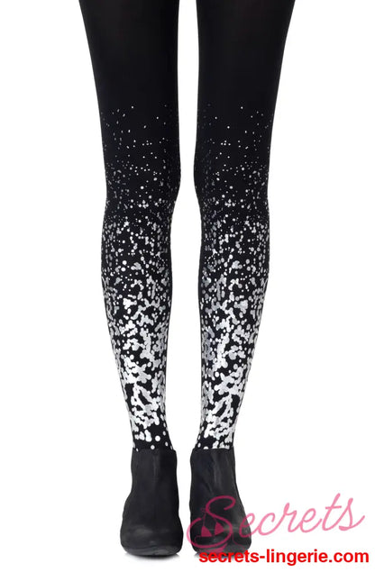 Zohara ’Paint It Black’ Grey Silver Print Tights