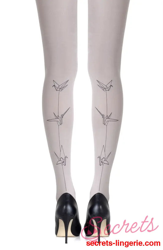 Zohara ’Paper Planes’ Light Grey Tights - Light Grey/Black / Size 1