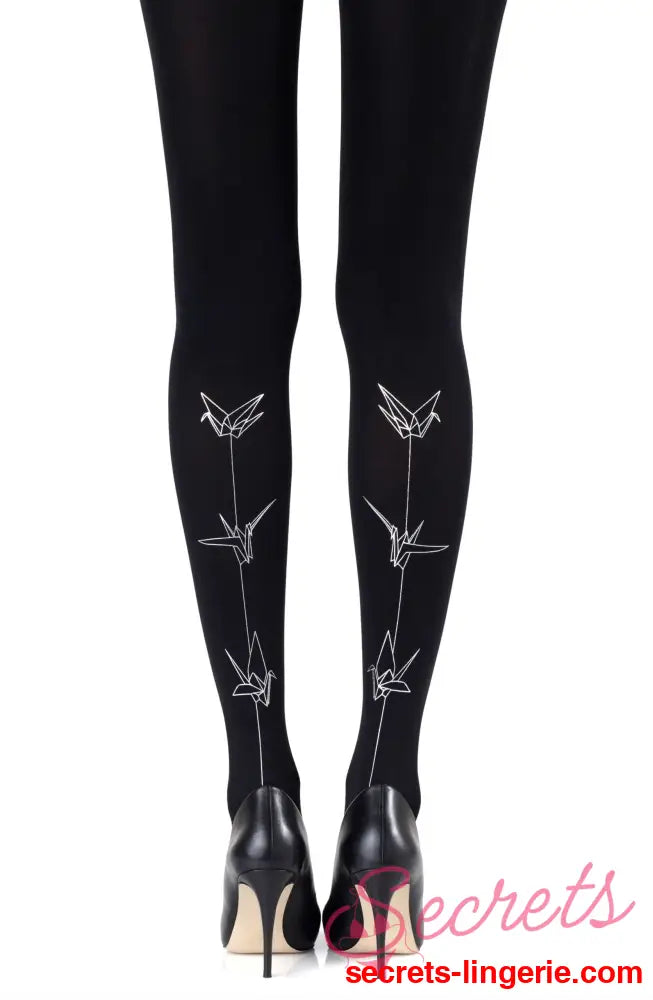 Zohara ’Paper Planes’ Silver Print Tights