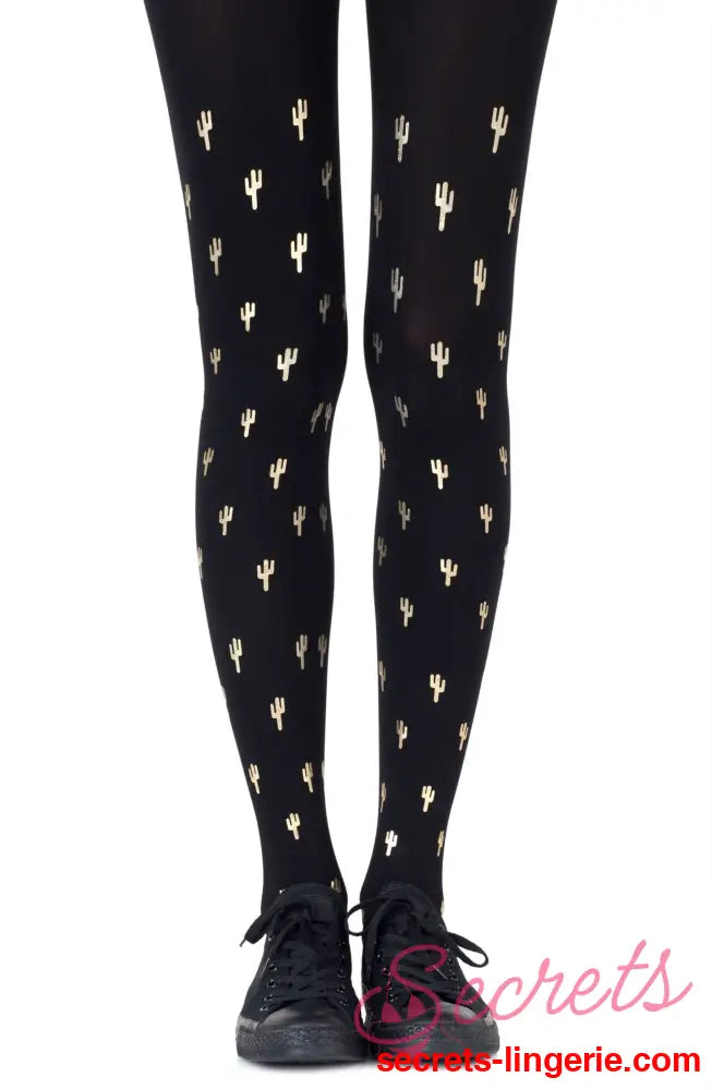 Zohara ’Prickly Pear’ Gold Print Tights