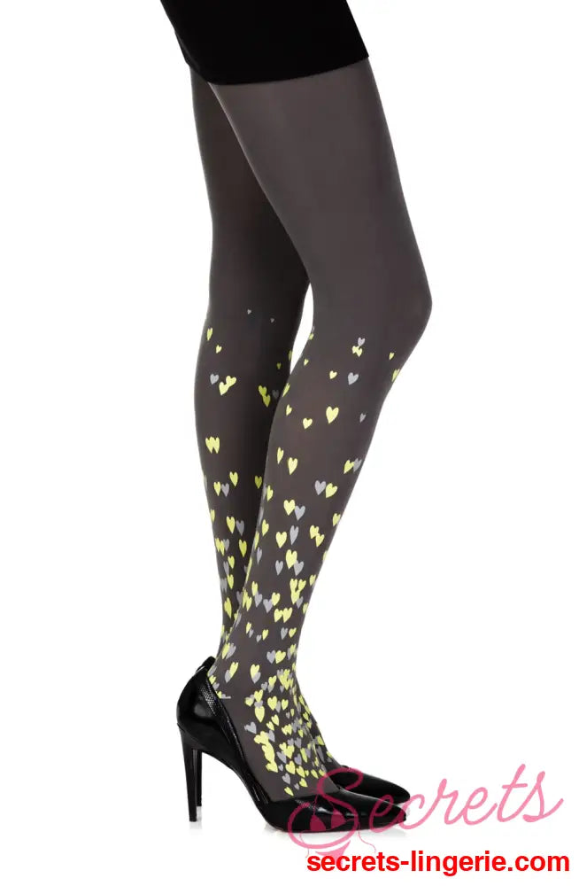 Zohara ’Queen Of Hearts’ Grey Print Tights